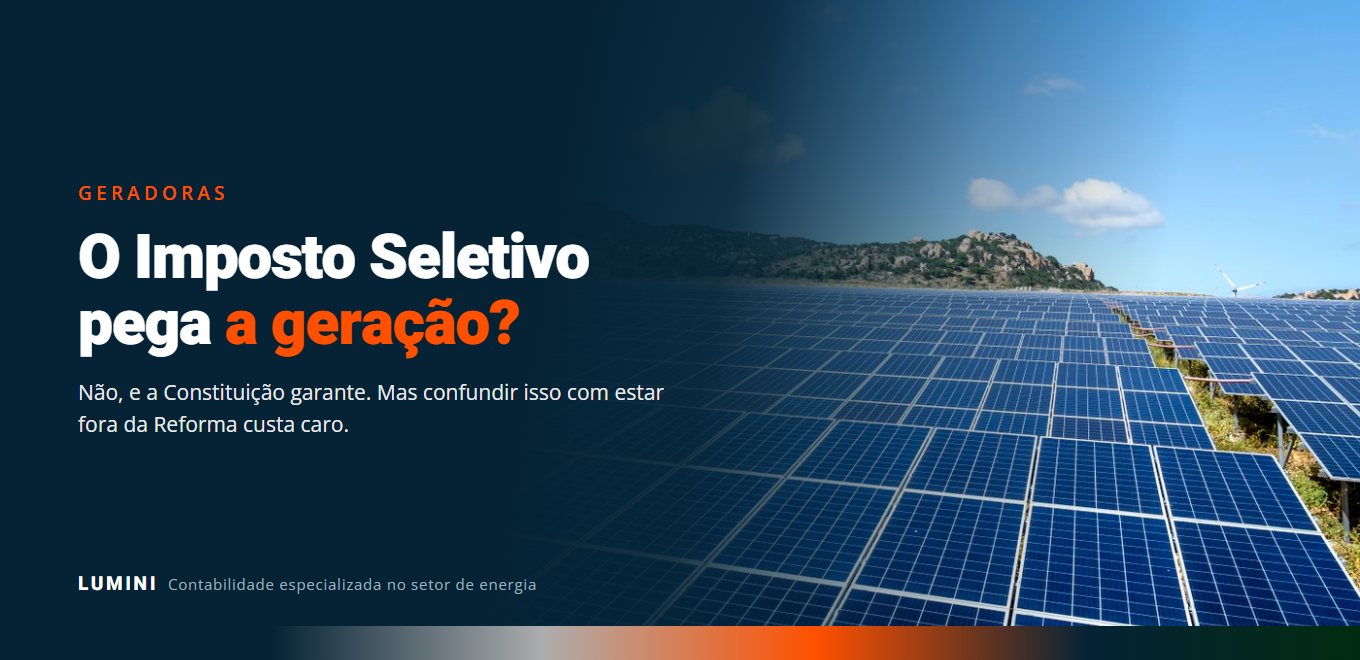 Usina fotovoltaica em operação, representando a geração de energia e a incidência do Imposto Seletivo