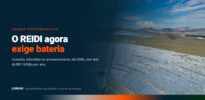 Vista aérea de usina solar em operação, representando projetos de geração com armazenamento incentivado pelo REIDI