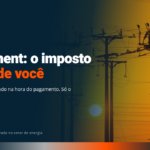 Linhas de transmissão ao pôr do sol, representando o efeito do split payment no caixa de quem vende energia