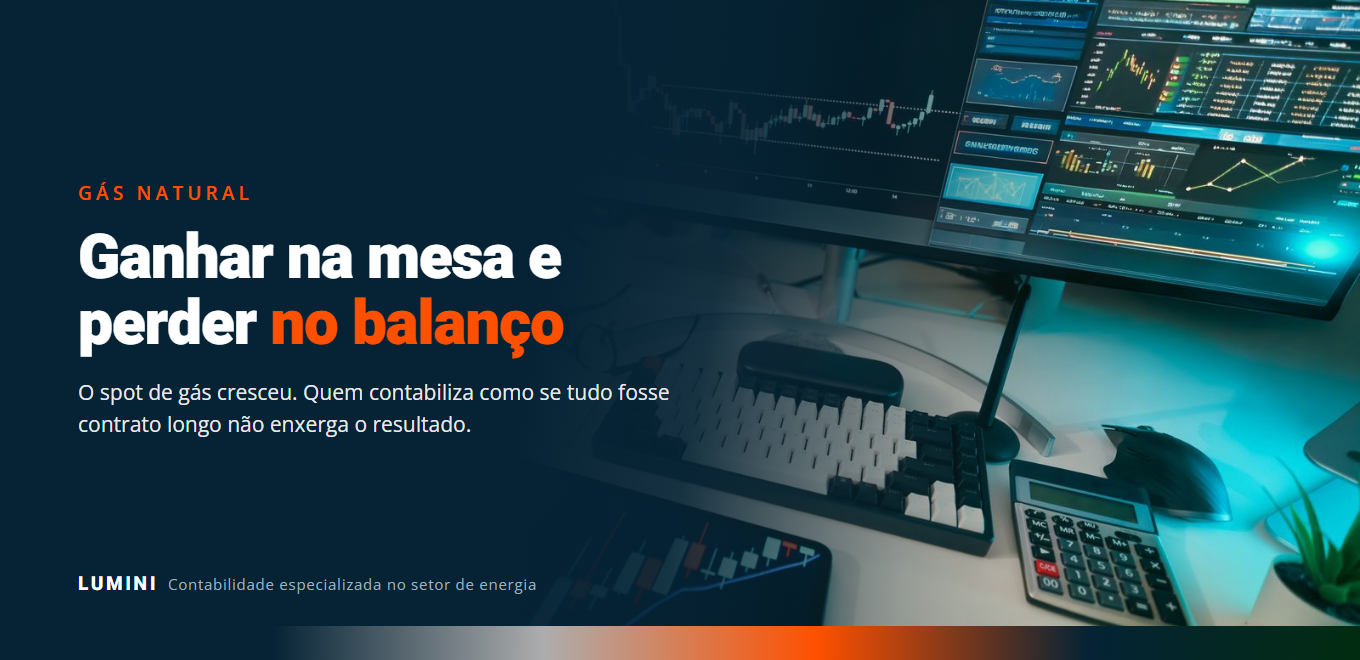 Mesa de operação com telas de cotação, representando o mercado de curto prazo de gás natural